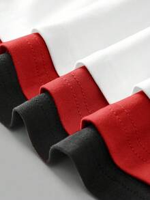 SHEIN EZwear 3 件女式深 V 领紧身休闲长袖 T 恤套装，黑色/白色/红色，适合秋冬季 - 彩色 - 查看 5