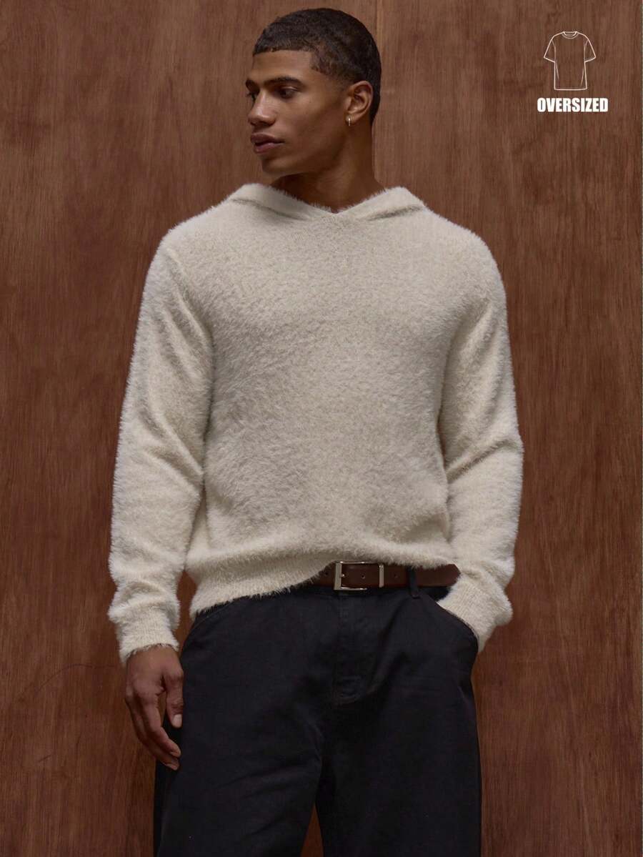 Musero Maglione oversize con cappuccio a maniche lunghe in mohair, felpa con cappuccio per uomo, abbigliamento autunnale/invernale