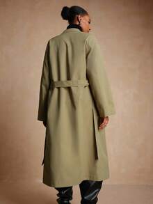 Lyxana Áo khoác trench coat dài cổ đứng cao cấp dáng rộng cho nữ - màu xanh lá - Xem 2