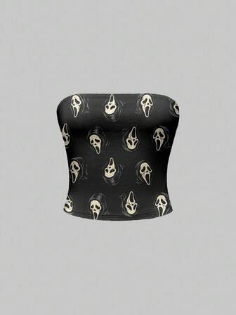 Goth Top a fascia nero con personaggio orrore "Scream" per Ognissanti dark