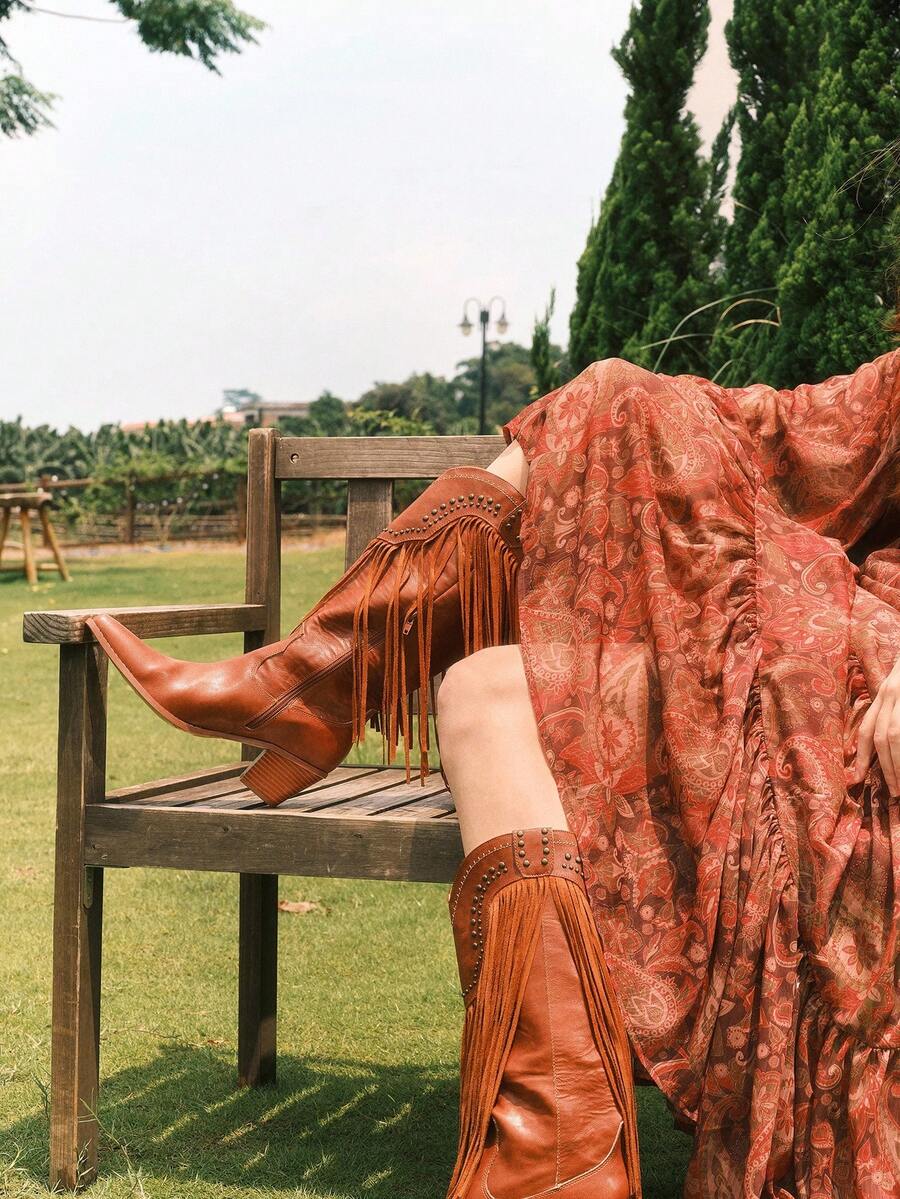 Styleloop Women's Western Boots, Boho Style, Retro American Style, Bohemian, Western Music Festival, Party, Christmas, Halloween Outfit