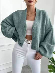EURMUSE Women's Drop Shoulder Open Front Cardigan - Mint Green - View 5
