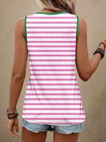 Wildy Top de tirantes con cuello redondo de patrón de rayas casual para mujer, adecuado para el verano - Multicolor - Ver 2