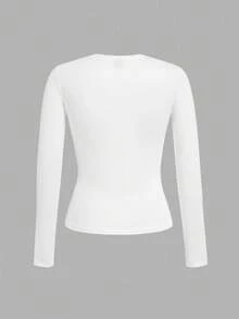 SHEIN EZwear 3pcs Women Crew Neck Casual Fitted Long Sleeve T-Shirt Set, Suitable For Autumn/Winter,White Shirt