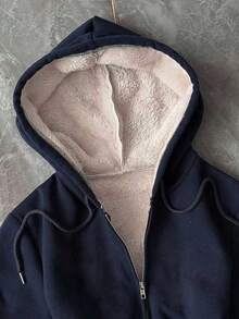 Rina Fox 全新纯色拉链连帽休闲女式夹克运动衫 - 藏蓝色 - 查看 5