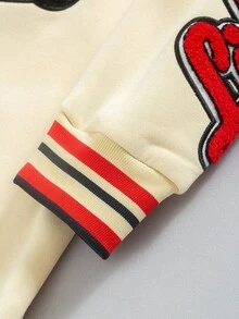 PAVTROS 男士长袖休闲学院风贴布纽扣棒球夹克，秋季男士印花棒球夹克，圣诞节