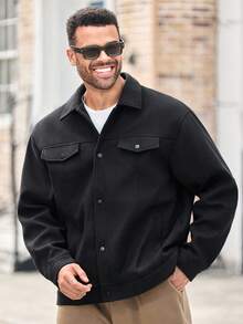 EASEVO Plus Size Men's Casual Loose Fit Overcoat, Black, For Fall Winter - Black - View 6