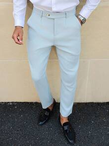 Manfinity Mode Quần dài nam thời trang đơn sắc có túi xếp ly thường ngày đa năng - Xám - Xem 5