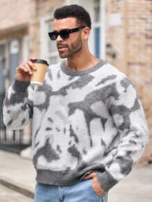 EASEVO 大码男士时尚拼色长袖毛衣，秋冬