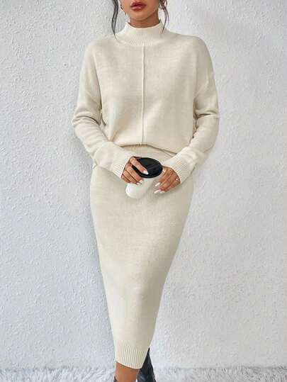 RosyDaze 女式简约休闲纯色针织两件套连衣裙