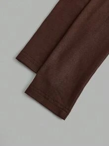 SHEIN EZwear 2pcs Dark Brown & Black Knit Zip-Up Long Sleeve T-Shirts For Women, Autumn/Winter - Multicolor - View 8