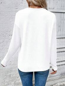 EMERY ROSE Women's New Fashion Heart Print Round Neck Long Sleeve T-Shirt - White - View 2