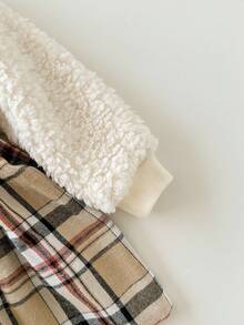 Cozy Pixies 女宝宝卡通猫咪图案圆领长袖收腰蓬松格子拼接连衣裙 - 卡其色 - 查看 5