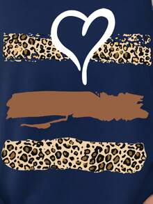 EMERY ROSE Leopard And Heart Print Drop Shoulder Oversize Long Sleeve Tee, Christmas - Navy Blue - View 5