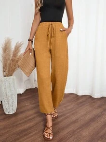 SHEIN LUNE Quần Jeans Nữ Màu Trơn Có Túi Ruffle Bên Hông Quần Thường Ngày Cho Quần Áo Năm Mới - Màu vàng - Xem 3