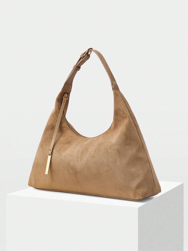 SOLID SUEDE OVERSIZED BUCKET SHOULDER BAG, PERFECTLY MATCHING WITH FALL OUTFITS WOMEN