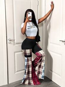 BamGleam 女士时尚性感撞色拼布休闲裤 - 彩色 - 查看 1