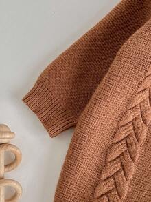 Loomiva Newborn Baby Solid Color Cable Ear Design Sweater Romper Autumn Winter Clothes For Girl - Coffee Brown - View 3