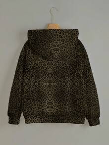 INAWLY Women's Hooded Sweatshirt Sweatshirt, Leopard Print Zipper Jacket, Suitable For Autumn Outfits, Casual Wear, Back To School, Graduation Season - Multicolor - View 2