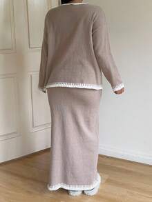 Flirla 秋冬新款简约蝴蝶结开衫毛衣连衣裙套装