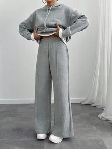 Conjunto de dos piezas de sudadera y pantalón de chándal oversize gris jaspeado para mujer