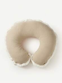 Cozy Pixies 1 件柔软舒适的哺乳枕，配有毛绒羊毛边缘，有助于睡眠和母乳喂养 - 卡其色 - 查看 3