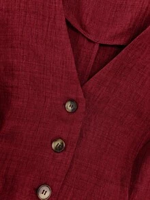 GlowEve CURVE 大码女式纯色 V 领无袖上衣，带口袋和短裤套装，时尚优雅的休闲装 - 紅色 - 查看 3