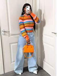BamGleam Women's Striped Long Sleeve Casual Knit Sweater, Autumn/Winter - Multicolor - View 6