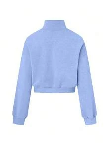 SHEIN 女士休闲日常百搭半拉链短款运动衫 - 淺藍色 - 查看 2