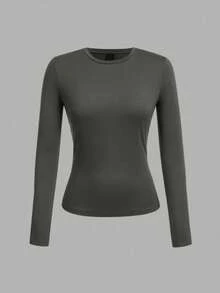 SHEIN EZwear 3 Stücke Damen Lässig Engsitzend Rundhals Langarm T-Shirt Set, geeignet für Herbst/Winter - Verschiedenfarbig - Übersicht 9