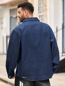 EASEVO 男士加大码牛仔休闲衬衫，街头时尚，长袖上衣