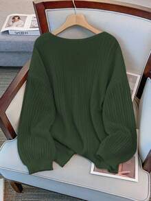 GlowEve CURVE 大码优雅V领落肩长袖套头衫