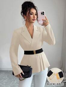 GlowEve Women's Solid Color Blazer Jacket, Suitable For Work - Apricot - View 4