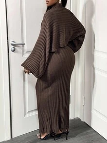 BamGleam Bộ váy maxi dệt kim thanh lịch dành cho nữ, Thu/Đông - màu nâu - Xem 2