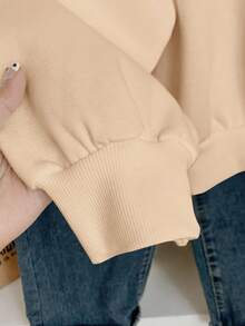 SHEIN EZwear Sweat-shirt-shirt ample à col rond imprimé de la Tour Eiffel, style minimaliste décontracté. Manches longues épaisses, convient pour l'automne/l'hiver - Nude - Voir 5