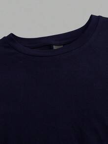 SHEIN EZwear 2 件海军蓝和白色休闲简约基本款圆领短袖 T 恤，适合春夏季 - 彩色 - 查看 5