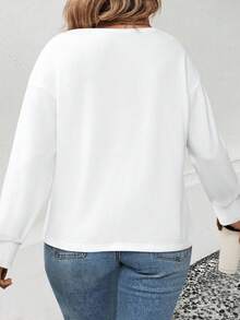 EMERY ROSE 女士秋冬新款V领条纹印花拼接休闲百搭长袖大码T恤 - 白色 - 查看 2