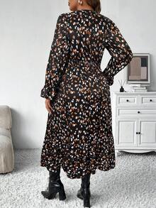 SHEIN Clasi Váy dài thắt eo họa tiết hoa nhỏ cổ chữ V thời trang thu đông dành cho nữ cỡ lớn, trang phục maxi ôm sát tôn dáng - Nhiều màu - Xem 2
