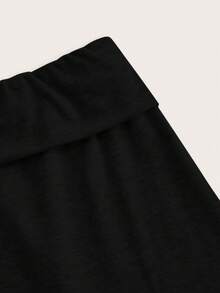 SHEIN EZwear 2 件套女士休闲高腰卷边阔腿直筒裤，适合夏季 - 黑色 - 查看 8