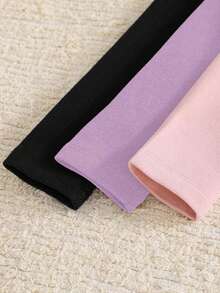 Young Girl Knitted Solid Color Fitted Casual Winter Leggings 3pcs Pieces Set, Girls Back To School Outfits, Young Girl Outfit Sets, Young Girl - Pink - View 4