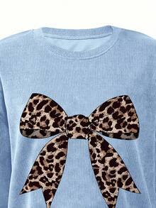 EMERY ROSE 豹纹蝴蝶结图案休闲圆领羊毛长袖卫衣，送给朋友的礼物，秋冬 - 淺藍色 - 查看 3