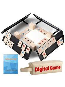 拉米牌游戏套装，适合 2-4 名玩家，包括 4 个牌架、106 块牌和便携式手提箱，经典家庭棋盘游戏 - 米色 - 查看 13