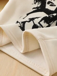 SHEIN 年轻女孩 2 件套针织人物印花宽松短款运动衫和紧身裤套装，运动风格，酷女孩非常适合秋冬季休闲日常穿着和学校日常穿着，羊毛，加厚 - 杏色 - 查看 6