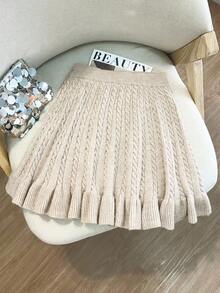 GlowEve Women's Autumn New Solid Color Rope Floral Pattern Classic Design Casual Girly Everyday Versatile Loose Hem Knit Sweater Skirt