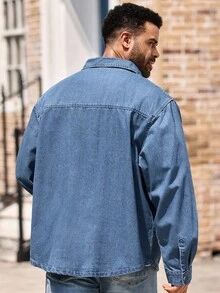 EASEVO 男士加大码休闲牛仔衬衫，长袖上衣