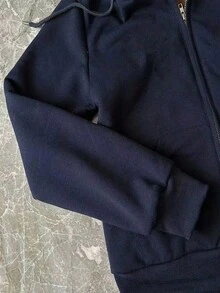 Rina Fox 全新纯色拉链连帽休闲女式夹克运动衫 - 藏蓝色 - 查看 3