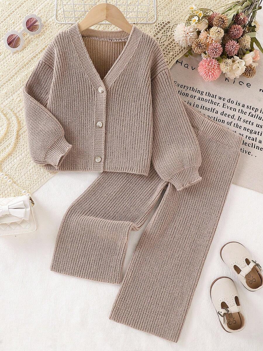 Sparklyn Young Girls Knitted Sweater & Pants 2-Piece Set, Casual & Cute, Thick For Autumn/Winter Fall