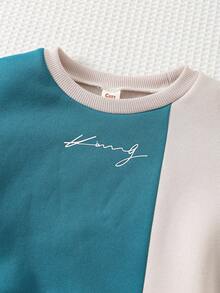 Cozy Pixies 秋冬款小男孩拼色字母图案针织圆领长袖套头衫 - 綠色 - 查看 6