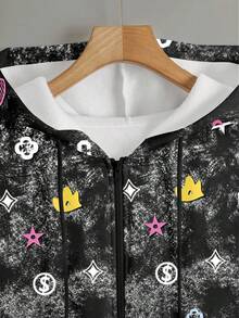 INAWLY 女士连帽卫衣，休闲街头风，带有酷炫星星图案，拉链夹克，适合户外、日常穿着、街头风格 - 黑色 - 查看 4