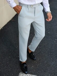 Manfinity Mode Quần dài nam thời trang đơn sắc có túi xếp ly thường ngày đa năng - Xám - Xem 2